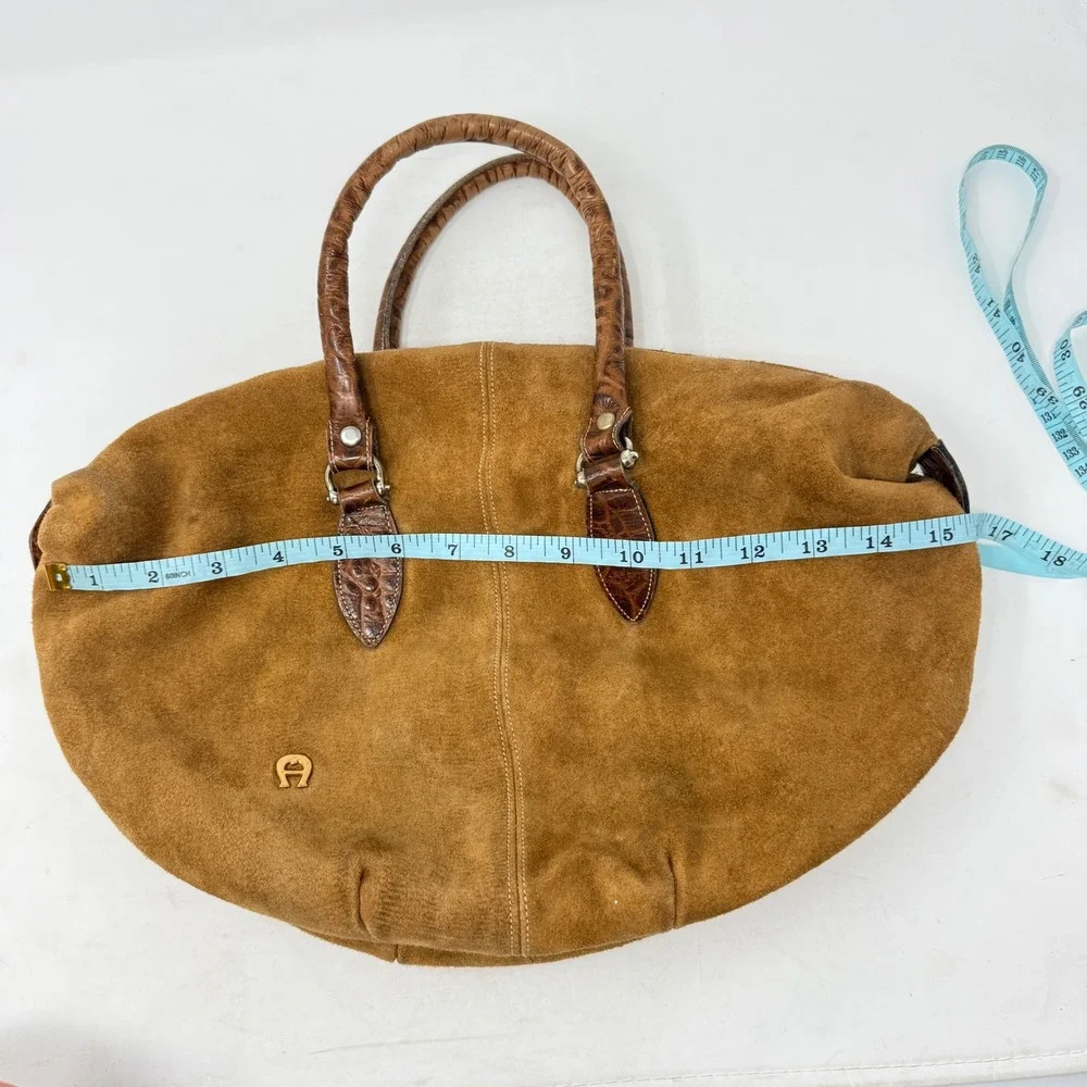 Etienne Aigner Satchel Bag Tan Suede Small Vintage Boho Handbag